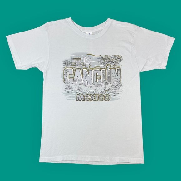 Vintage Splash Heavy Weight Cancun Mexico White Short Sleeve T-Shirt Gold Large - Picture 1 of 7